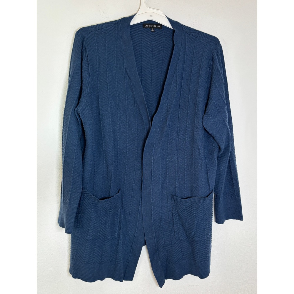 Love Ellie Navy Blue Chevron Knit Open Front Cardigan Plus Size 1X Pockets